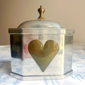 ROYAL HOLLAND Vintage KMD Pewter Trinket Box Tea Caddy With Brass Heart & Lid